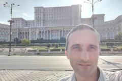 In front of Palace of Parliament, Bucharest, Romania